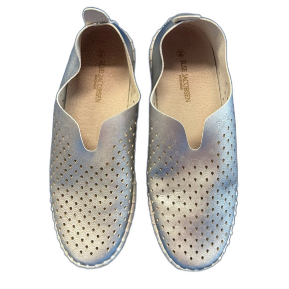 Ilse Jacobsen slip on tulips Platino Silver  Perforated Design US 7.5/ EU 38 - Picture 1 of 9